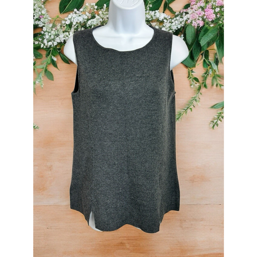 Jones New York Gray Sleeveless Sweater Sz S Long Wool Blend Front Slits Top New